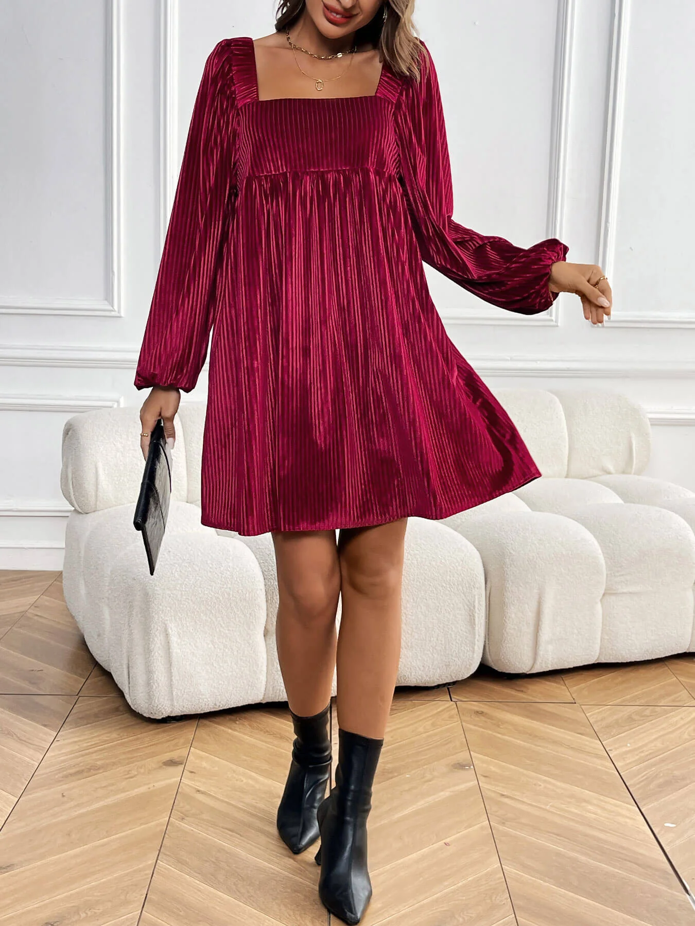 Adrenia Pleated Velvet Midi Dress - red