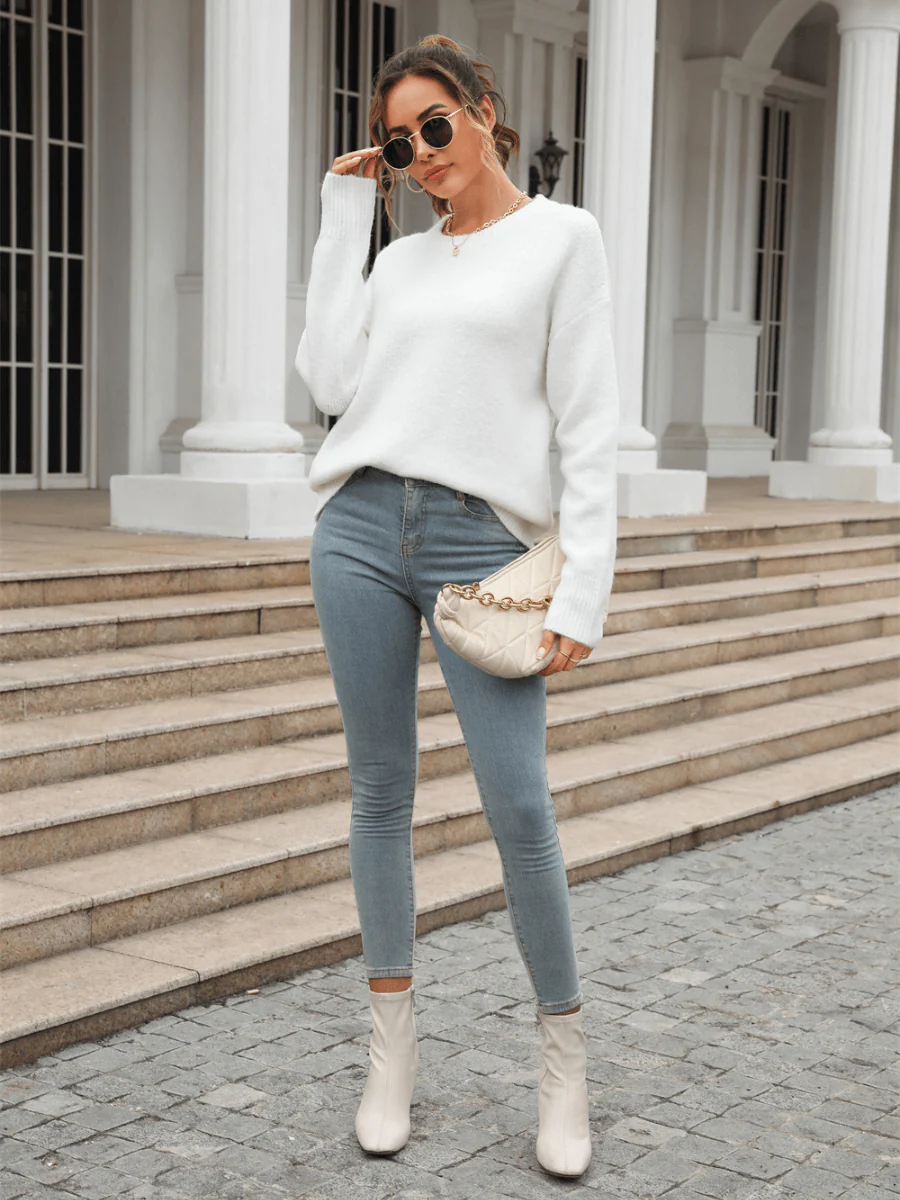 Clever One Knit Pullover Sweater - White