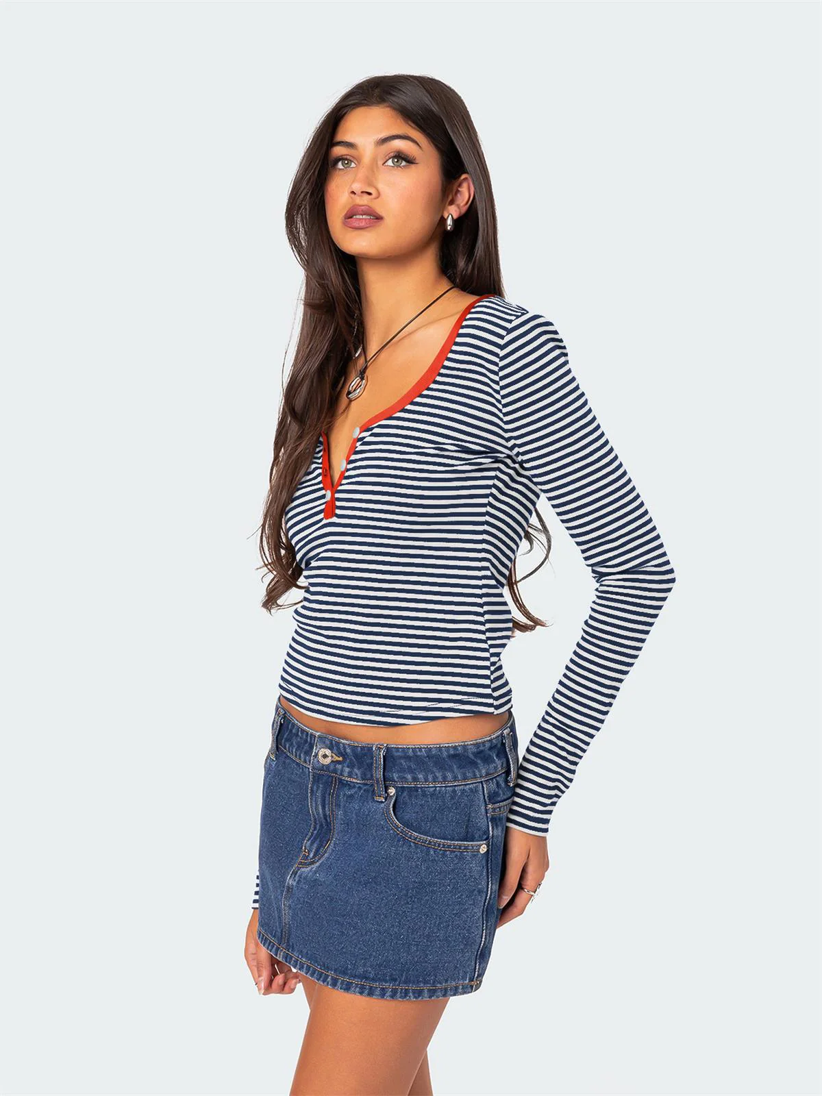Layanne Striped Partial Button Top - Image 14