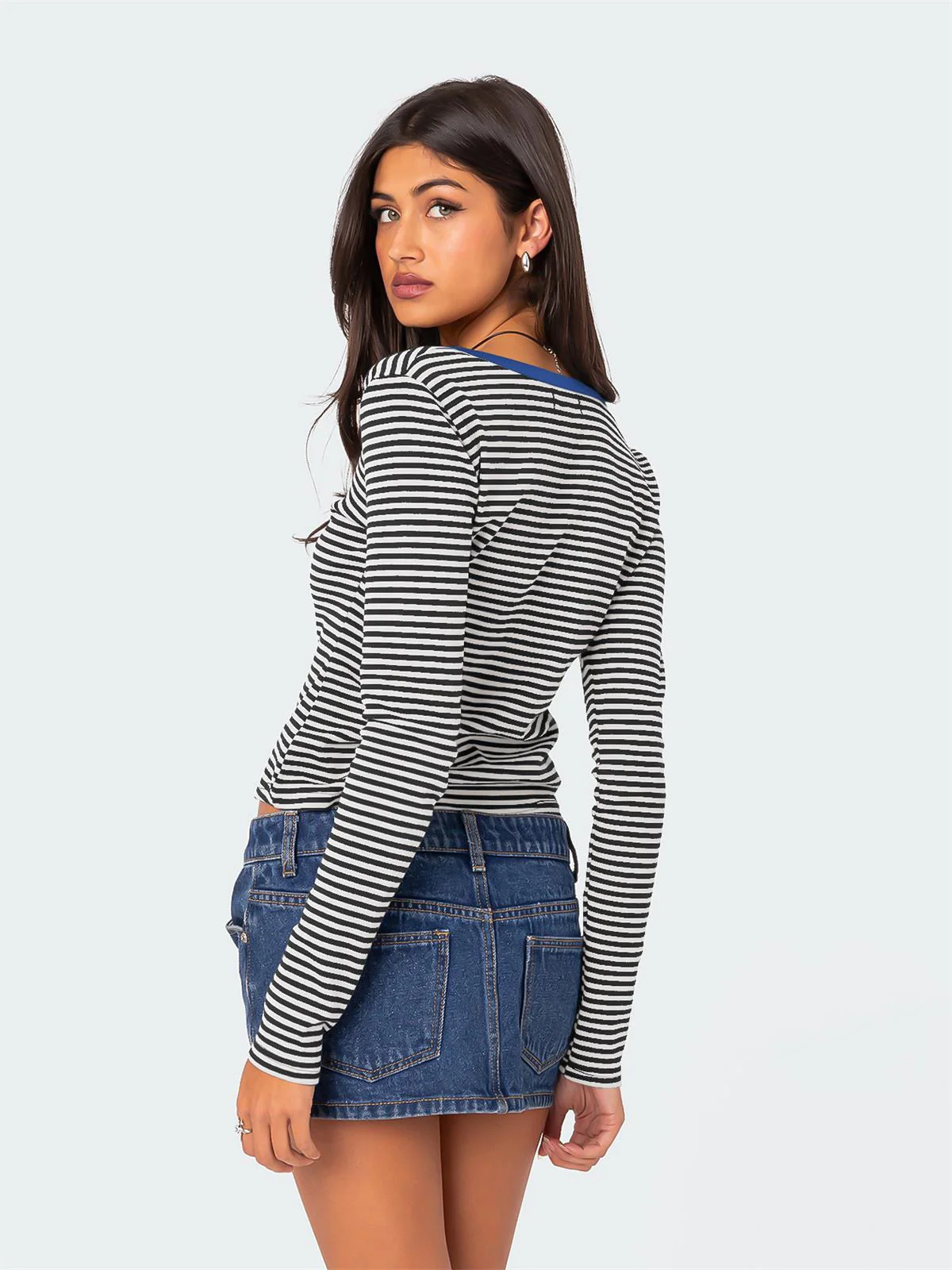 Layanne Striped Partial Button Top - Image 4