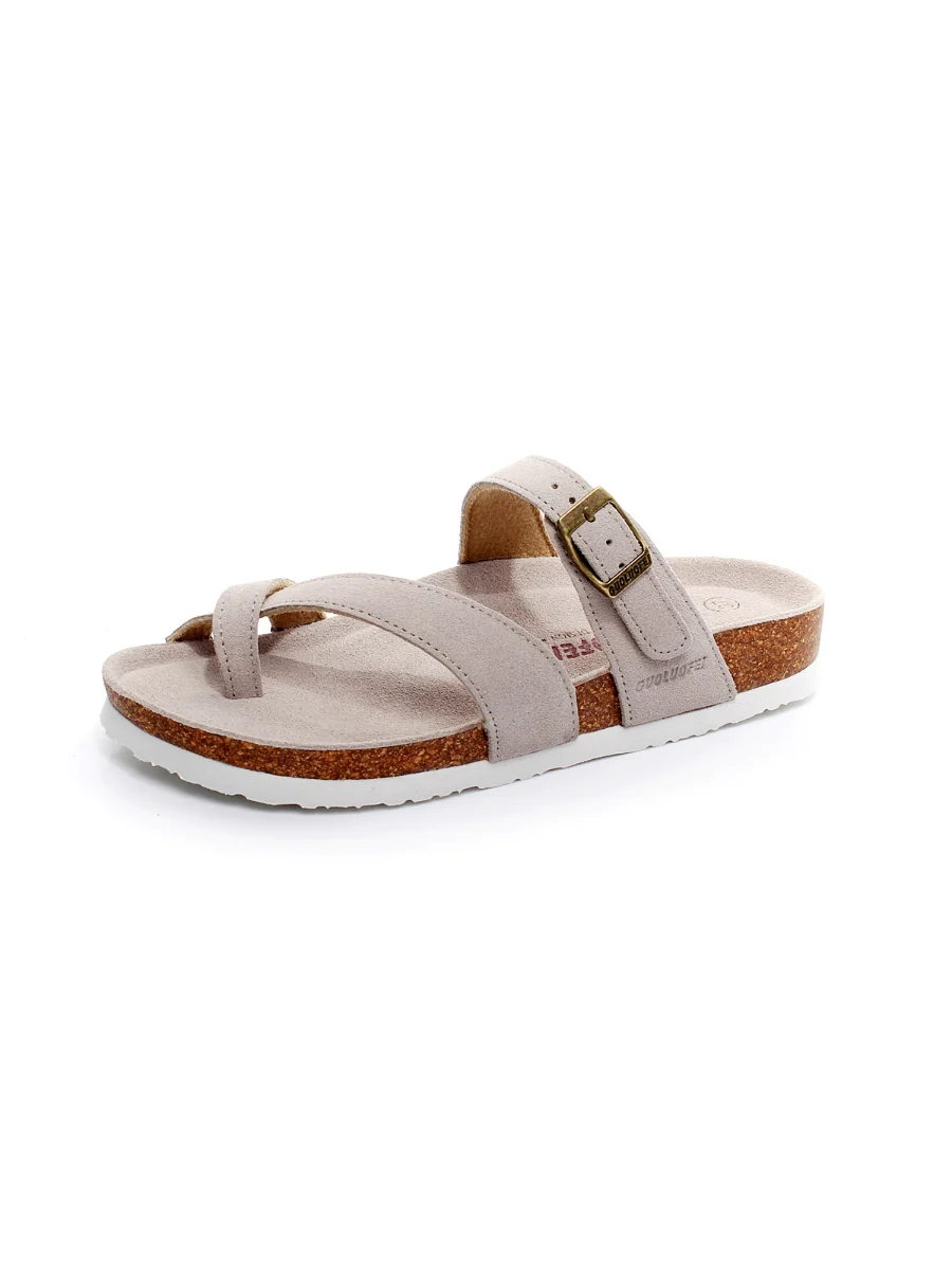 Maibulun | Beige Buckle-Accent Suede Upper Sandals - Image 2