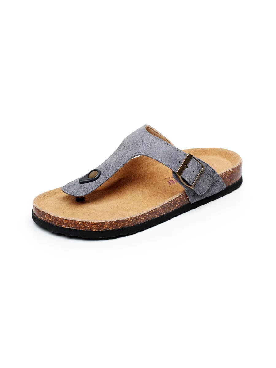 Maibulun | Grey Suede T-Strap Leather Sandal - Image 2