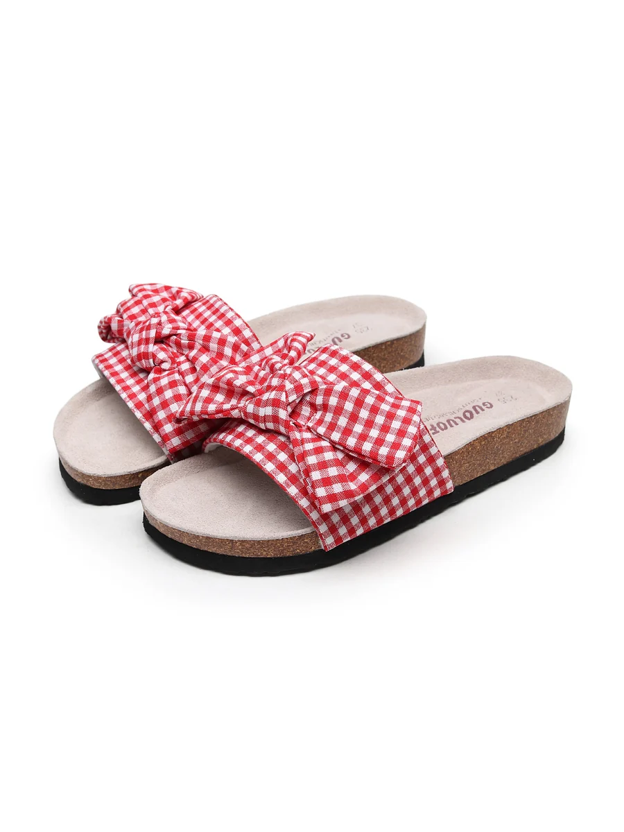 Maibulun | Red Gingham Bow Sandals Slides