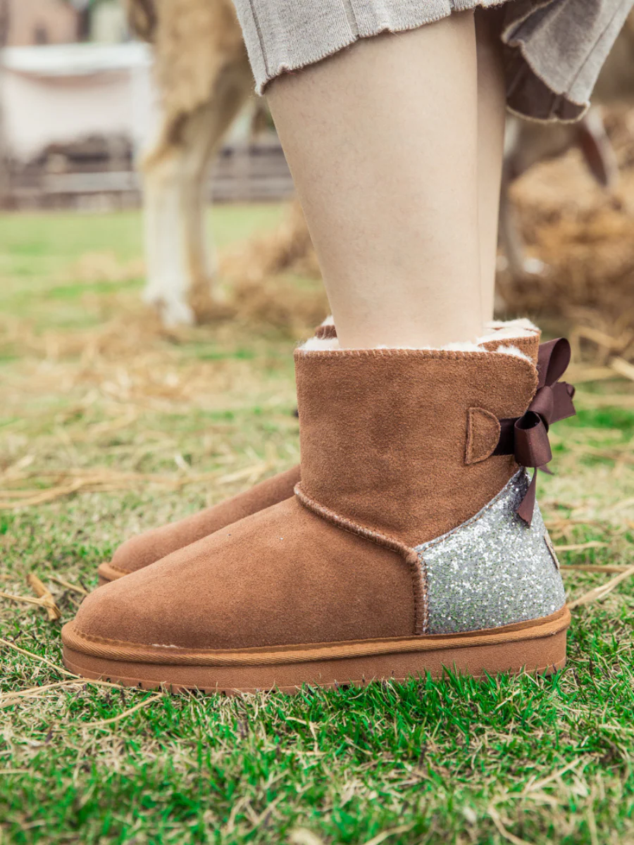SMAIBULUN Ugg | Sequins Ballet Bow Mini Boots - Chestnut - Image 5