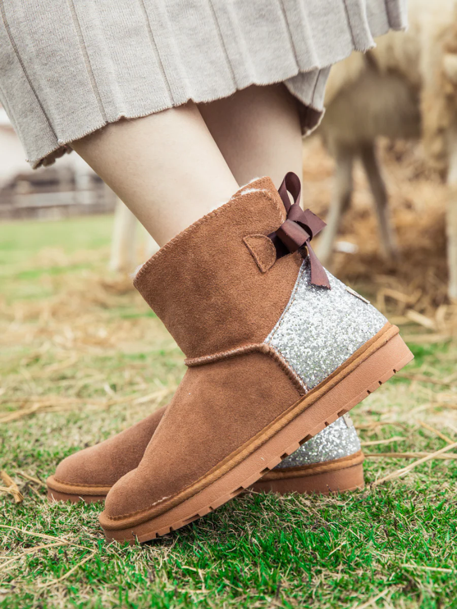 SMAIBULUN Ugg | Sequins Ballet Bow Mini Boots - Chestnut - Image 6