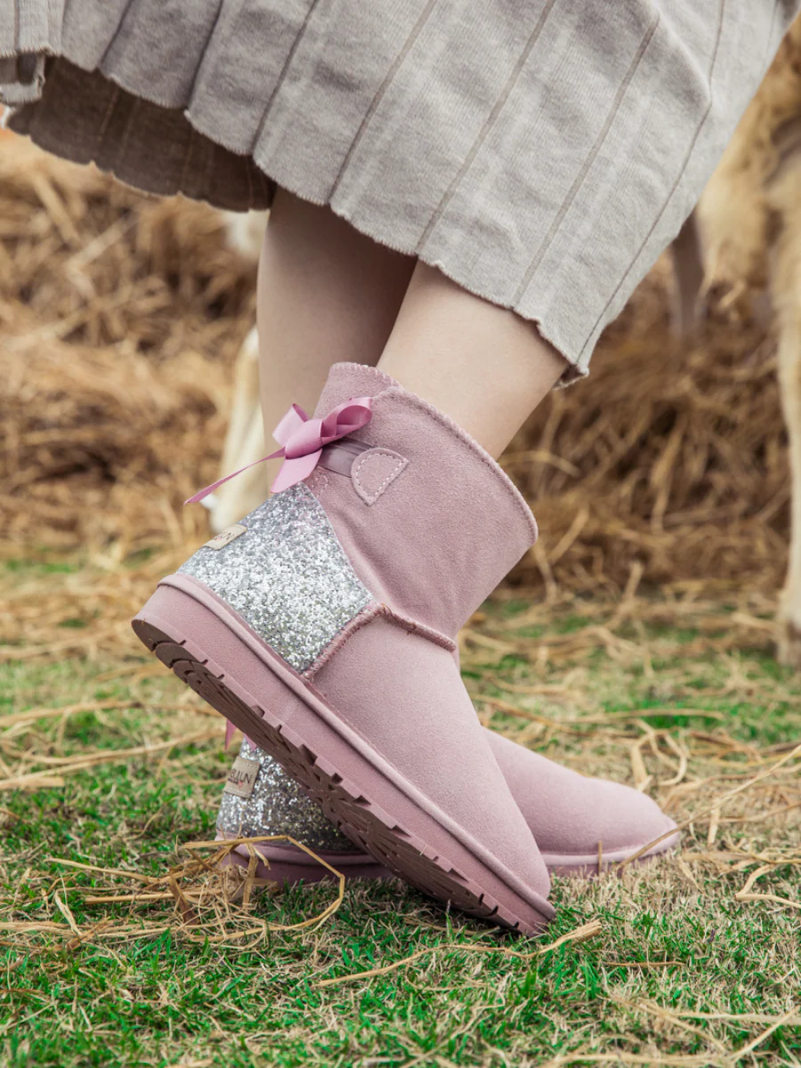 SMAIBULUN Ugg | Sequins Ballet Bow Mini Boots - Pink - Image 8