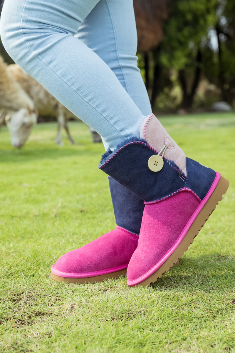 SMAIBULUN Ugg | COLOR BLOCK SIDE BUTTON SUEDE BOOT - FUCHSIA - Image 11