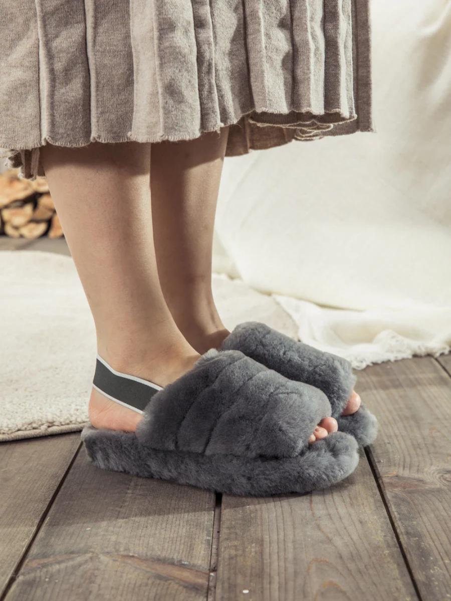 SMAIBULUN Ugg | Fluffy Soft Wool Snug Slipper Sandals - Grey - Image 5
