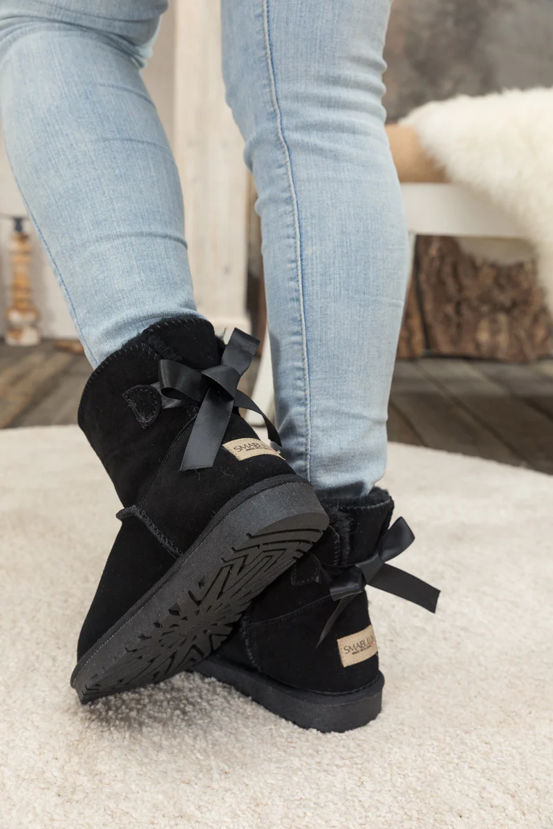 SMAIBULUN Ugg | Ribbon Bow Faux Fur-Lined Mini Ugg Boots - Image 10