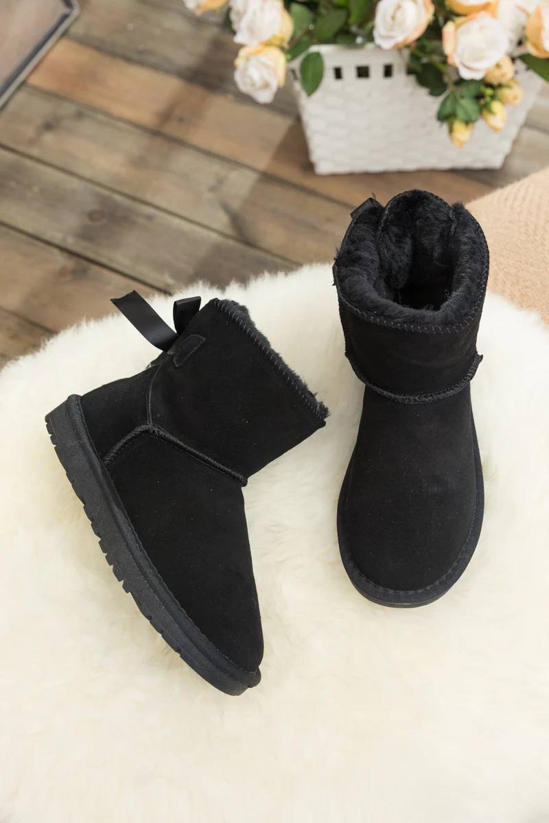 SMAIBULUN Ugg | Ribbon Bow Faux Fur-Lined Mini Ugg Boots - Image 3