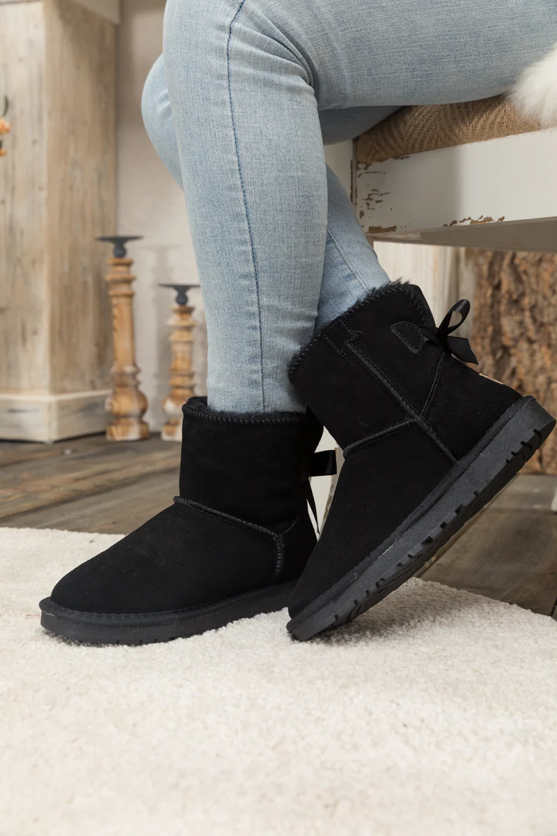 SMAIBULUN Ugg | Ribbon Bow Faux Fur-Lined Mini Ugg Boots - Image 6