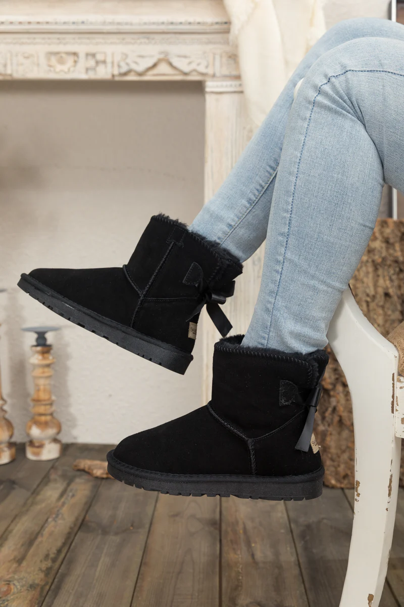 SMAIBULUN Ugg | Ribbon Bow Faux Fur-Lined Mini Ugg Boots - Image 9