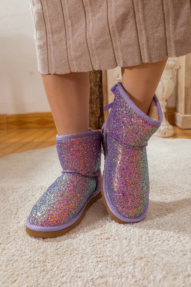 SMAIBULUN Ugg | RIBBON BALLET BOW SHIMMER BLING BOOTS - LAVENDER - Image 11