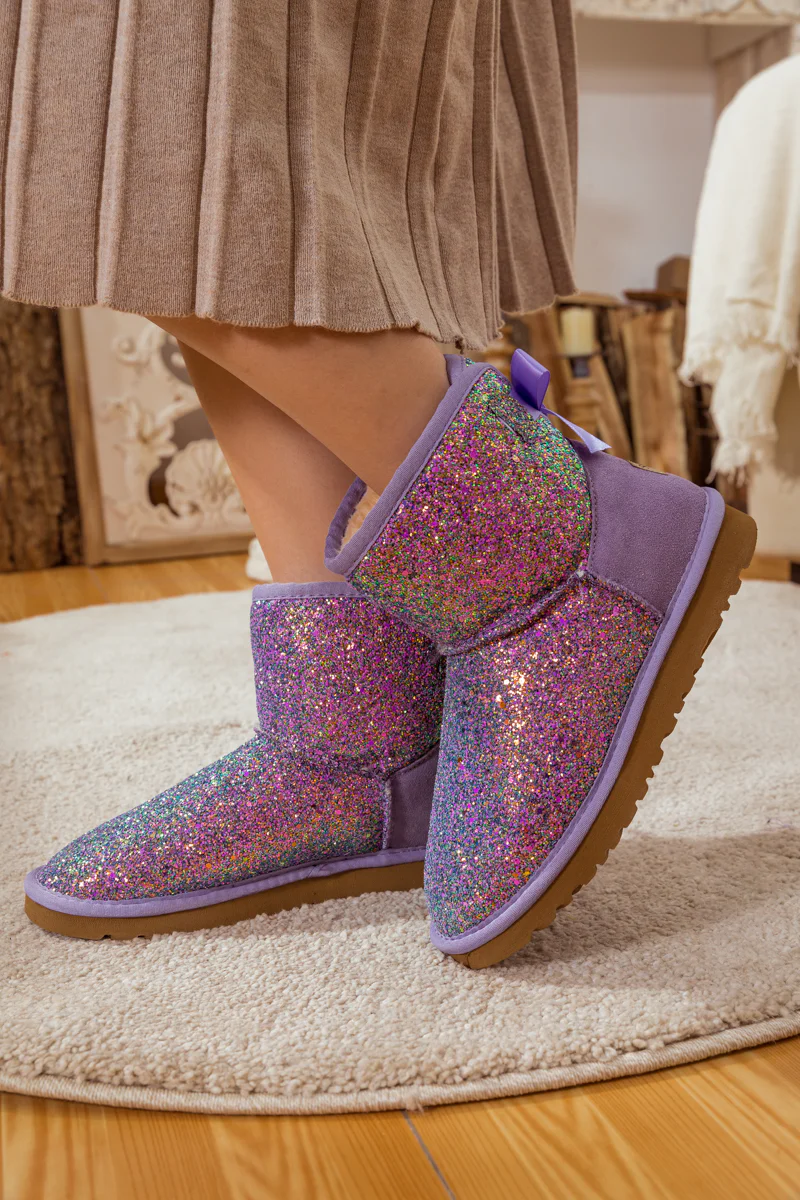 SMAIBULUN Ugg | RIBBON BALLET BOW SHIMMER BLING BOOTS - LAVENDER - Image 12