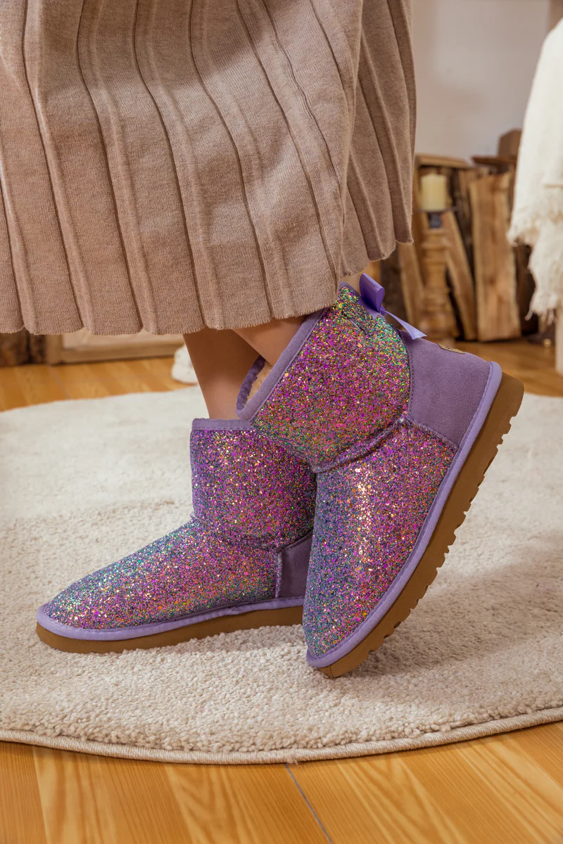 SMAIBULUN Ugg | RIBBON BALLET BOW SHIMMER BLING BOOTS - LAVENDER - Image 3