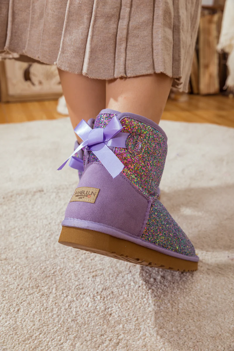 SMAIBULUN Ugg | RIBBON BALLET BOW SHIMMER BLING BOOTS - LAVENDER - Image 4