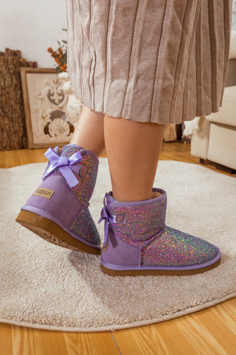 SMAIBULUN Ugg | RIBBON BALLET BOW SHIMMER BLING BOOTS - LAVENDER - Image 5