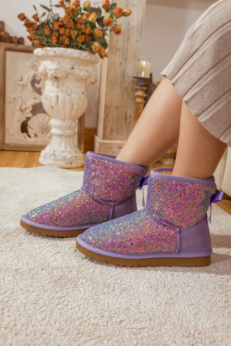 SMAIBULUN Ugg | RIBBON BALLET BOW SHIMMER BLING BOOTS - LAVENDER - Image 6