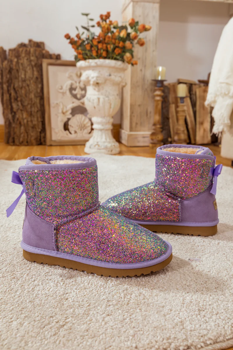 SMAIBULUN Ugg | RIBBON BALLET BOW SHIMMER BLING BOOTS - LAVENDER - Image 8