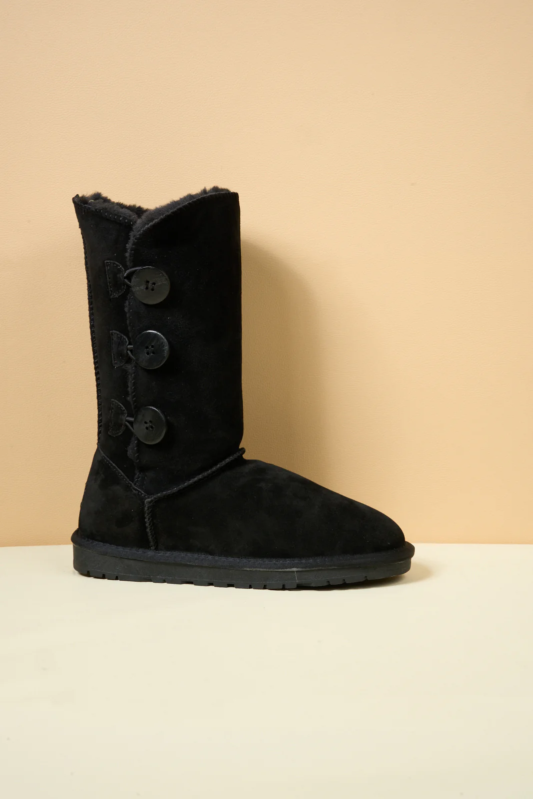 SMAIBULUN Ugg | Side Button Faux Fur-Lined Leather Suede Boots - black - Image 12