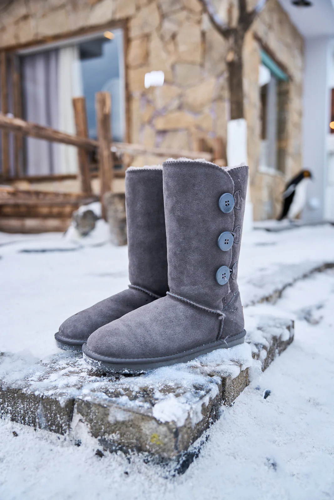 SMAIBULUN Ugg | Side Button Faux Fur-Lined Leather Suede Boots - grey - Image 8