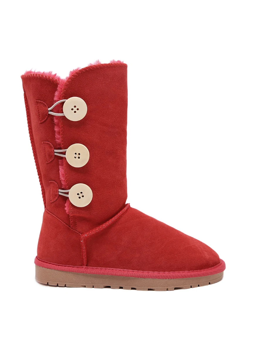 SMAIBULUN Ugg | Side Button Faux Fur-Lined Leather Suede Boots - pink - Image 12