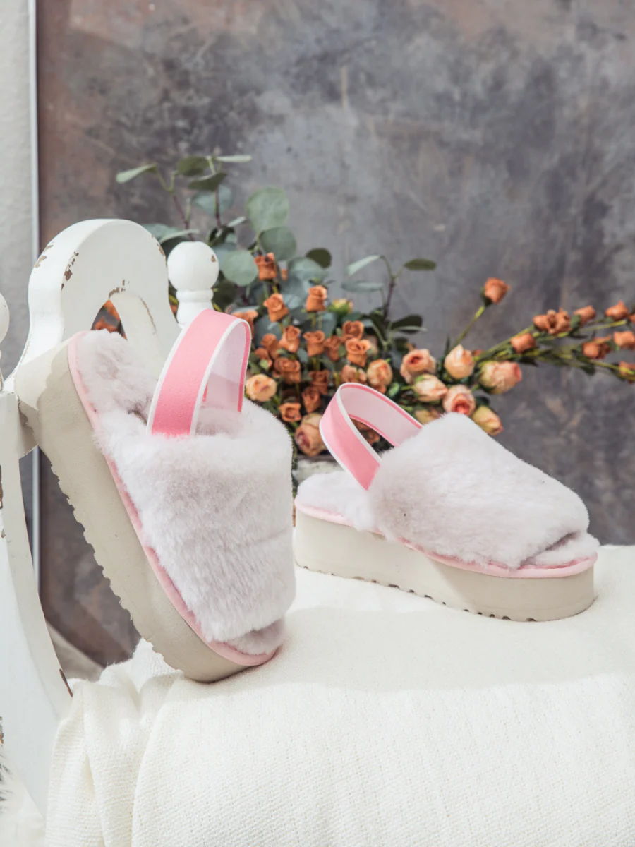 SMAIBULUN Ugg | Soft Woolen Fluffy Disco Sandal Slipper - Baby Pink - Image 3