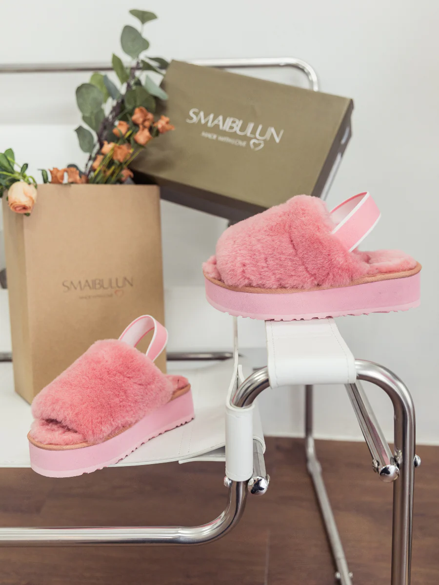 SMAIBULUN Ugg | Soft Woolen Fluffy Disco Sandal Slipper - Pink - Image 10