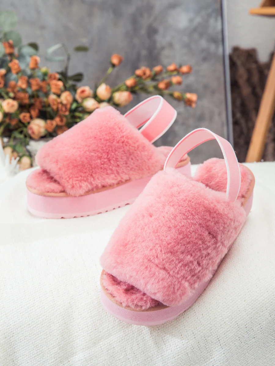 SMAIBULUN Ugg | Soft Woolen Fluffy Disco Sandal Slipper - Pink - Image 6