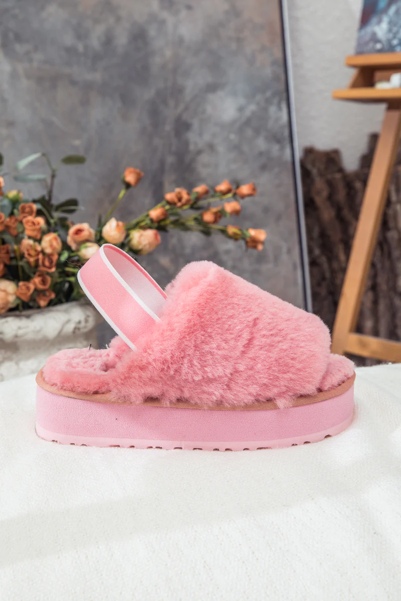 SMAIBULUN Ugg | Soft Woolen Fluffy Disco Sandal Slipper - Pink - Image 8