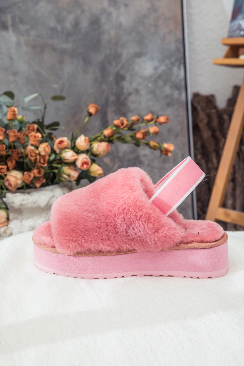 SMAIBULUN Ugg | Soft Woolen Fluffy Disco Sandal Slipper - Pink - Image 9