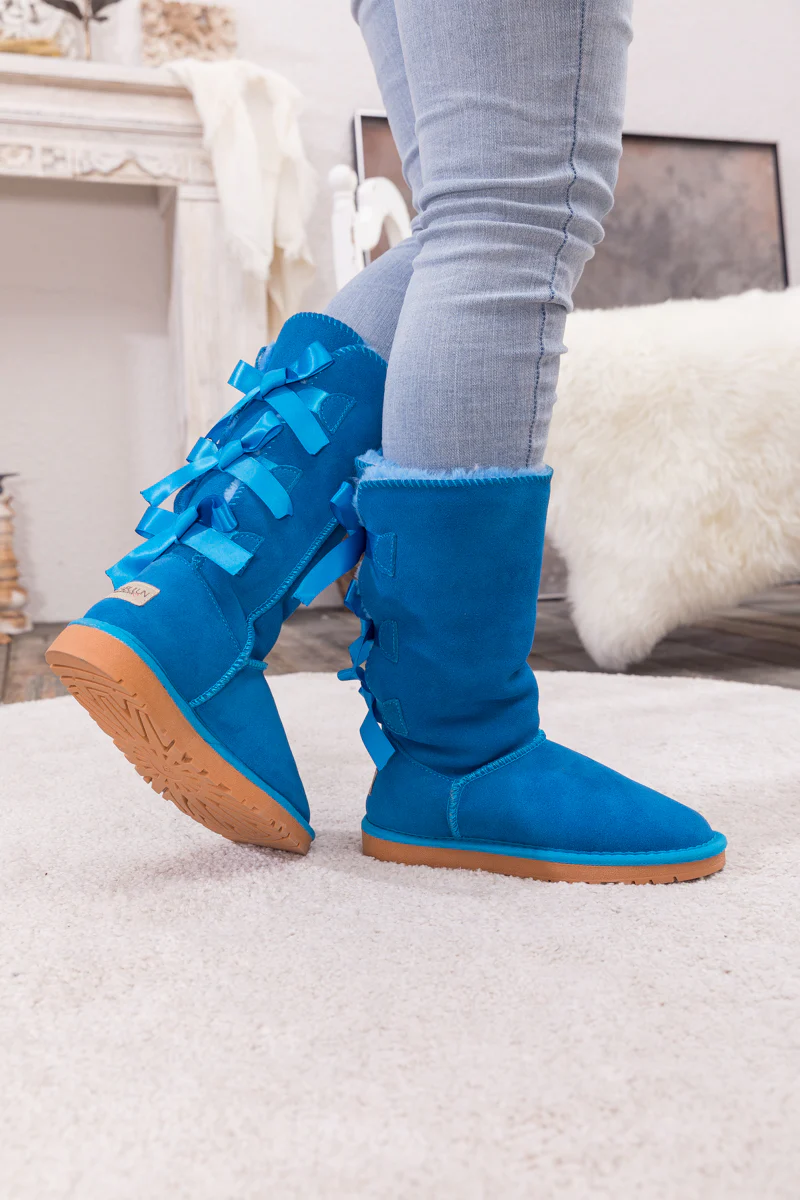 SMAIBULUN Ugg | Tri Ribbon Bow Suede Boots - Blue - Image 5