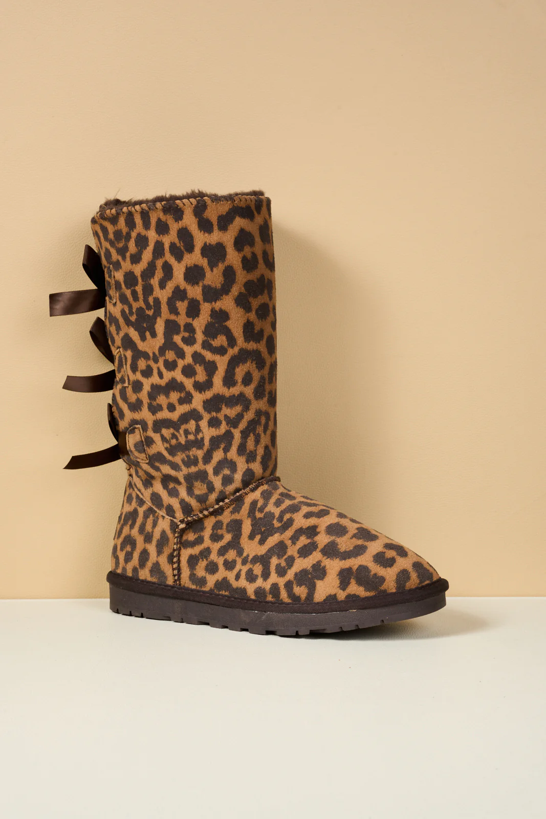 SMAIBULUN Ugg | Tri Ribbon Bow Suede Boots - cheetah - Image 12