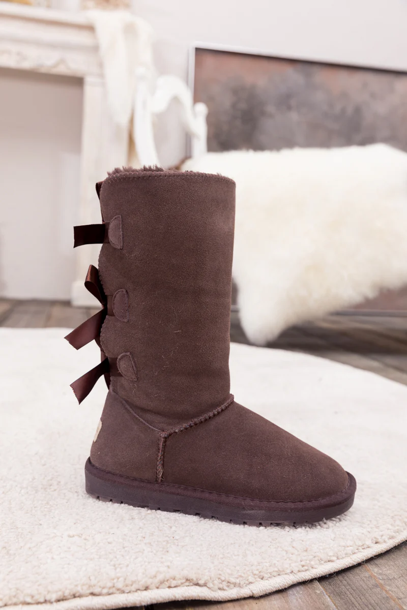 SMAIBULUN Ugg | Tri Ribbon Bow Suede Boots - Chocolate - Image 5