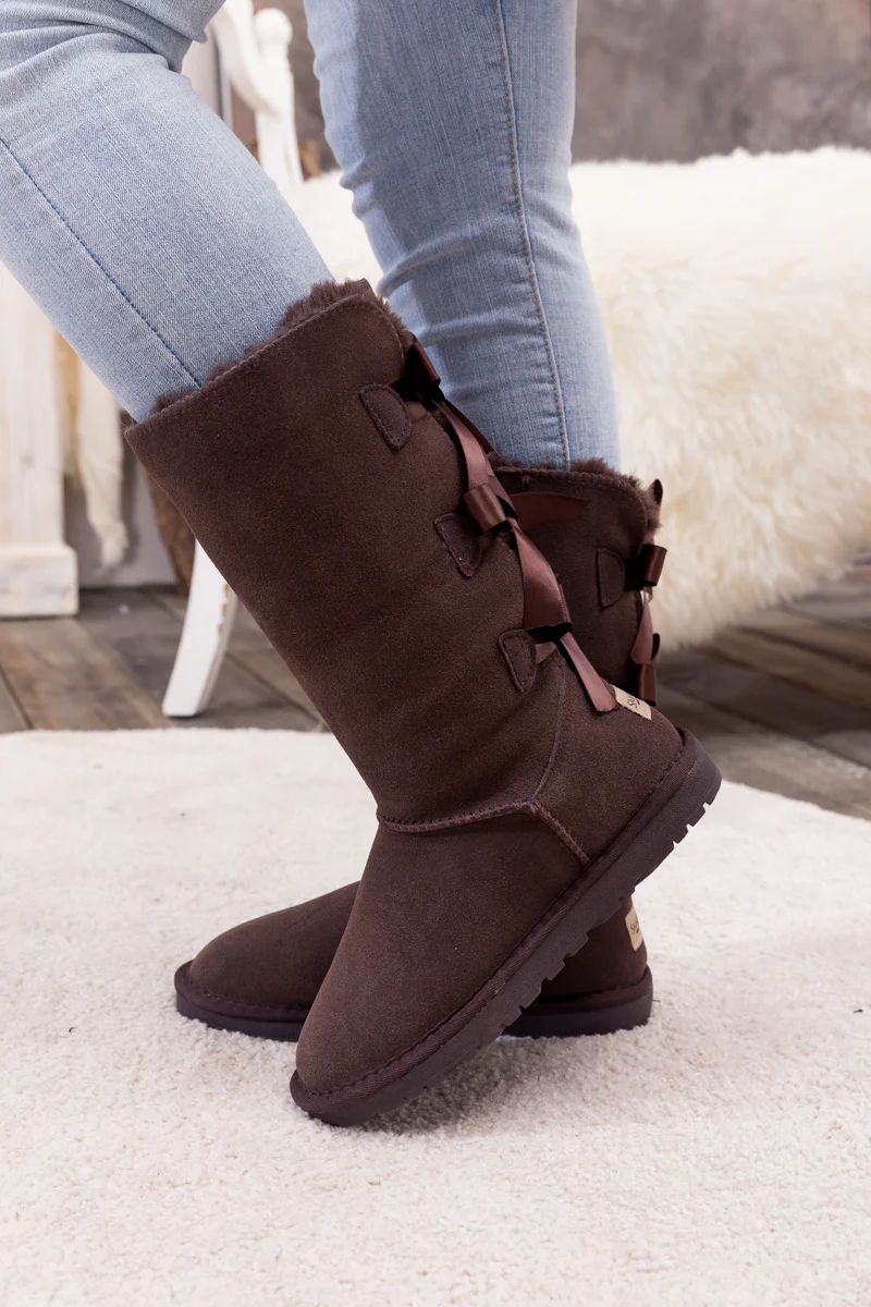 SMAIBULUN Ugg | Tri Ribbon Bow Suede Boots - Chocolate - Image 8