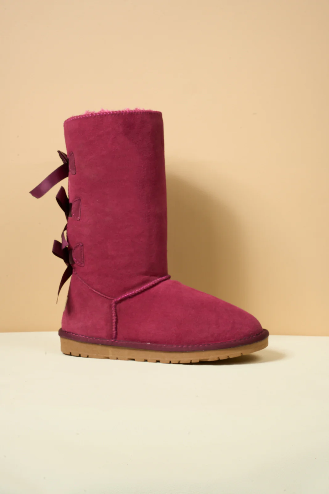 SMAIBULUN Ugg | Tri Ribbon Bow Suede Boots - Claret - Image 13