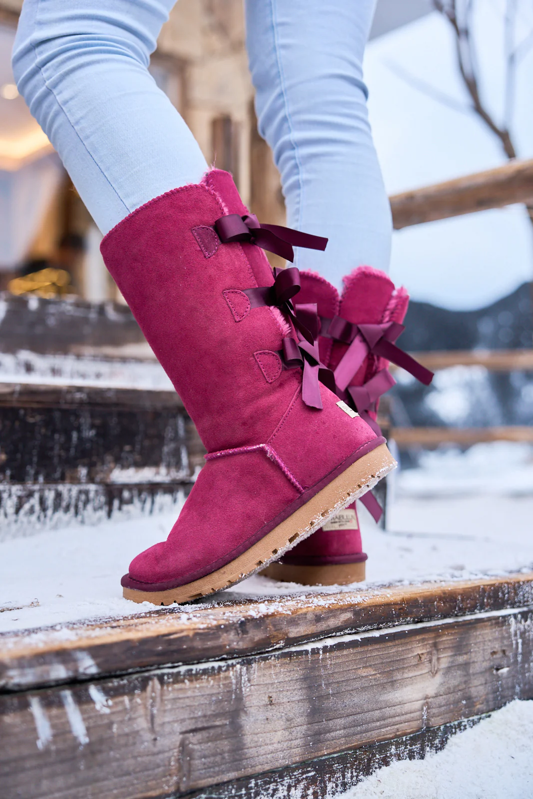 SMAIBULUN Ugg | Tri Ribbon Bow Suede Boots - Claret - Image 5