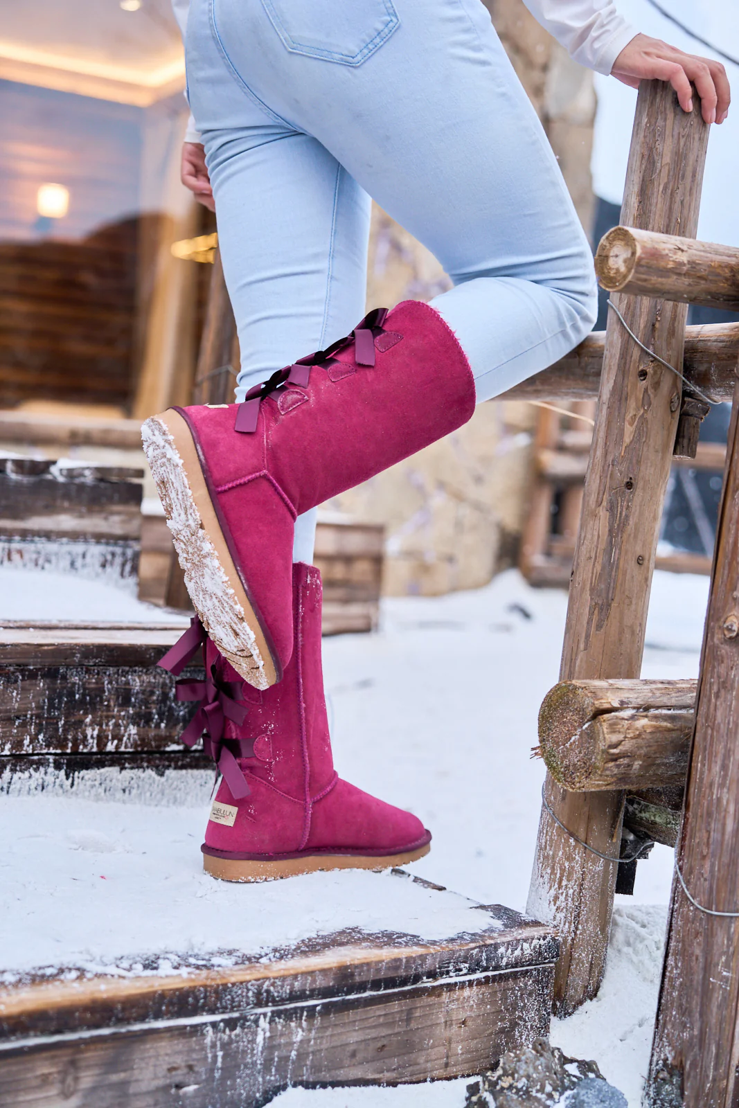 SMAIBULUN Ugg | Tri Ribbon Bow Suede Boots - Claret - Image 7