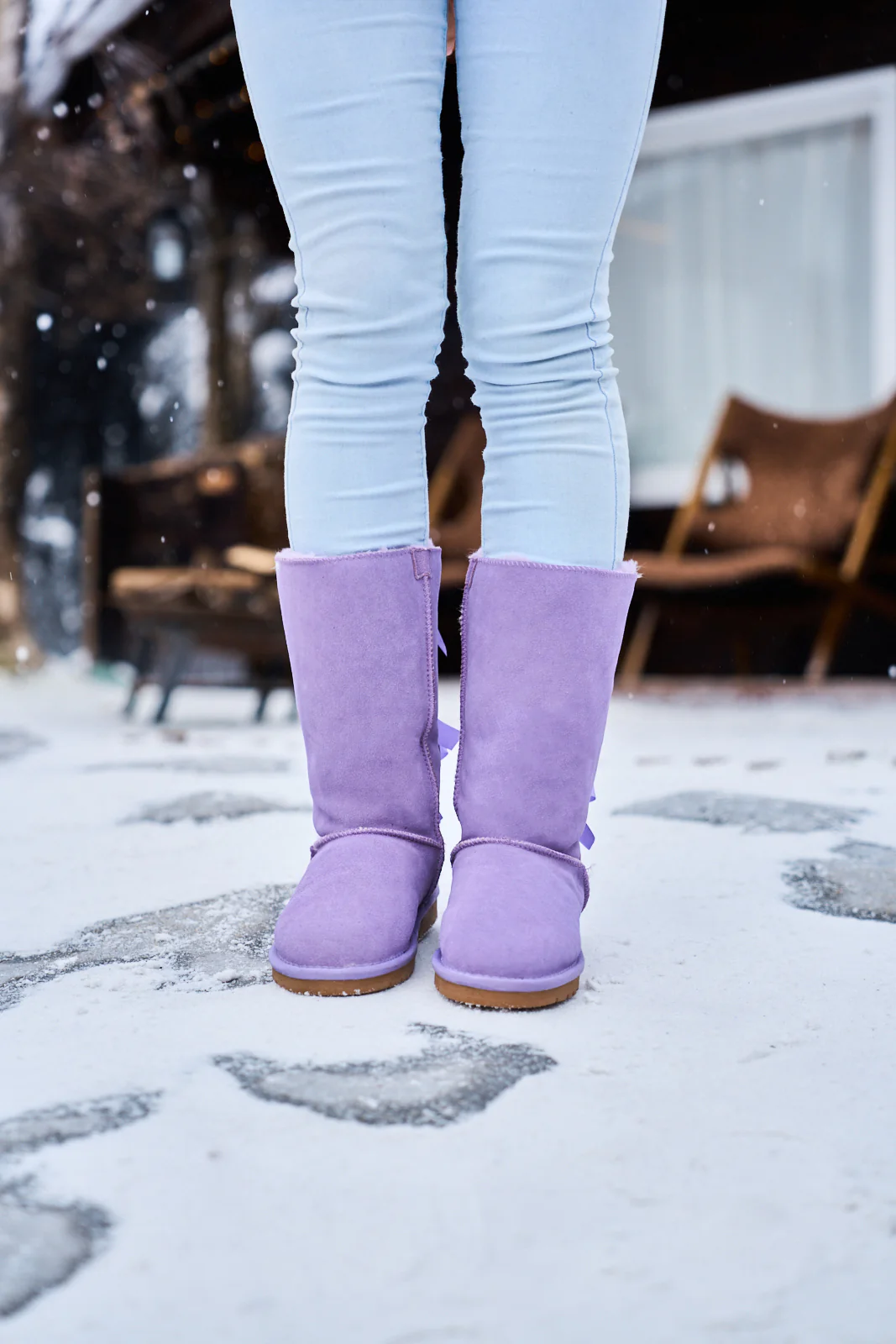 SMAIBULUN Ugg | Tri Ribbon Bow Suede Boots - lavender - Image 4