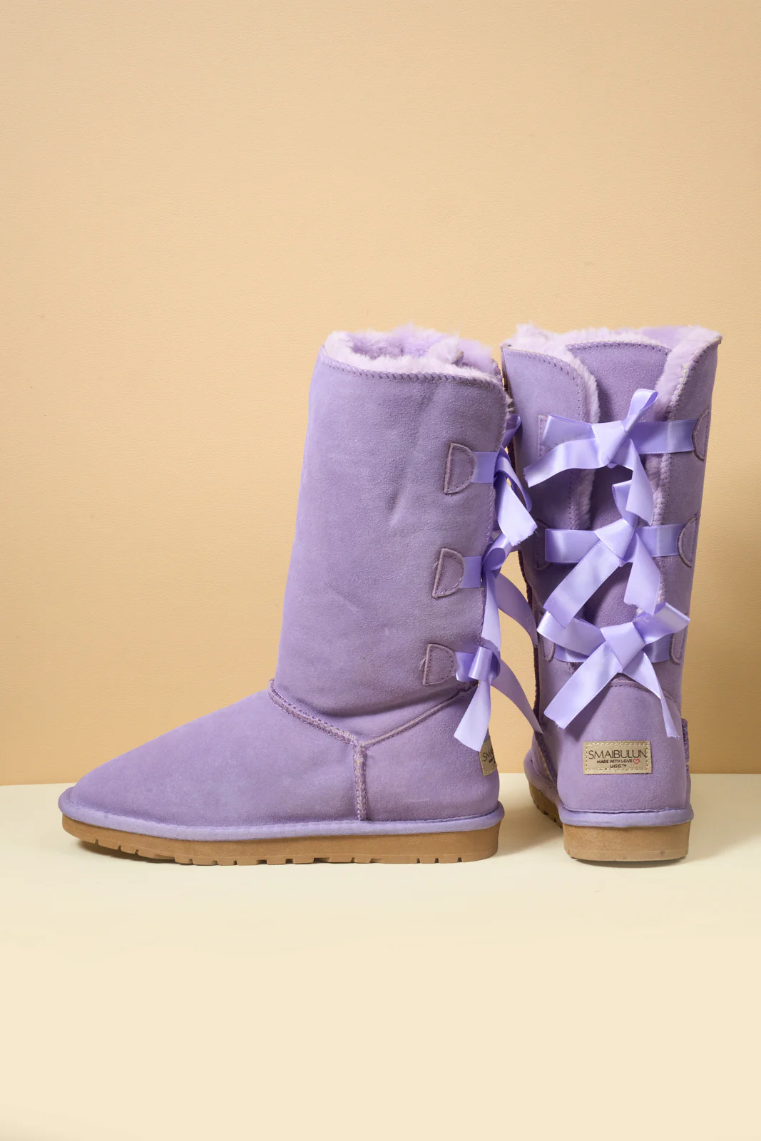 SMAIBULUN Ugg | Tri Ribbon Bow Suede Boots - lavender - Image 9