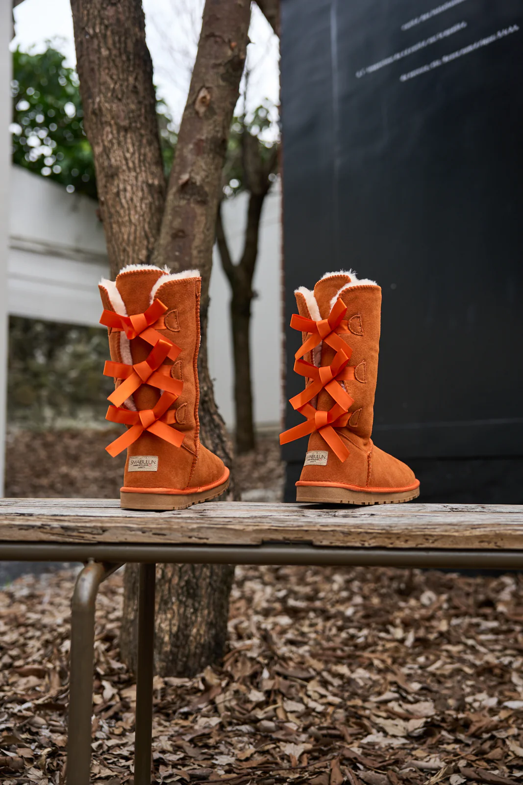 SMAIBULUN Ugg | Tri Ribbon Bow Suede Boots - Orange - Image 8