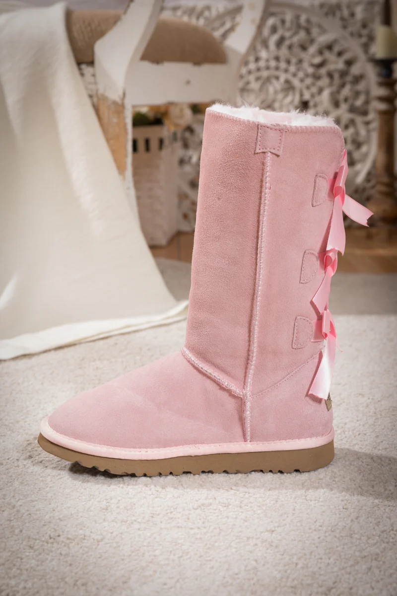SMAIBULUN Ugg | Tri Ribbon Bow Suede Boots - Pink - Image 5