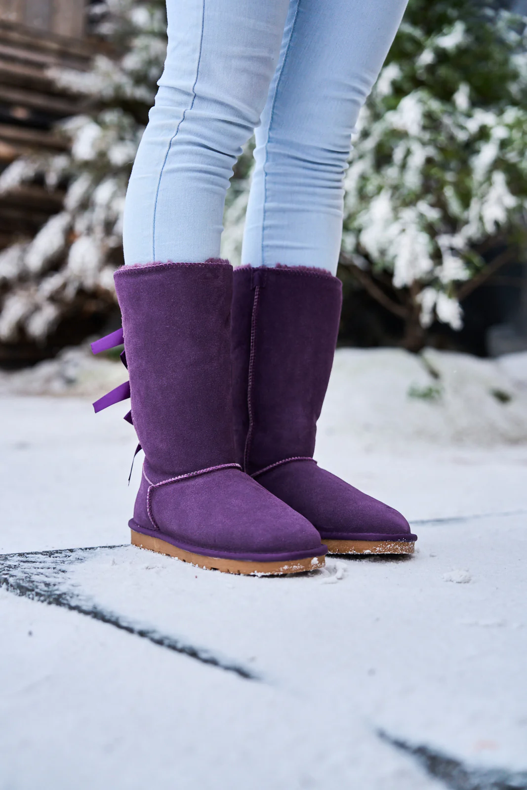 SMAIBULUN Ugg | Tri Ribbon Bow Suede Boots - Purple - Image 3