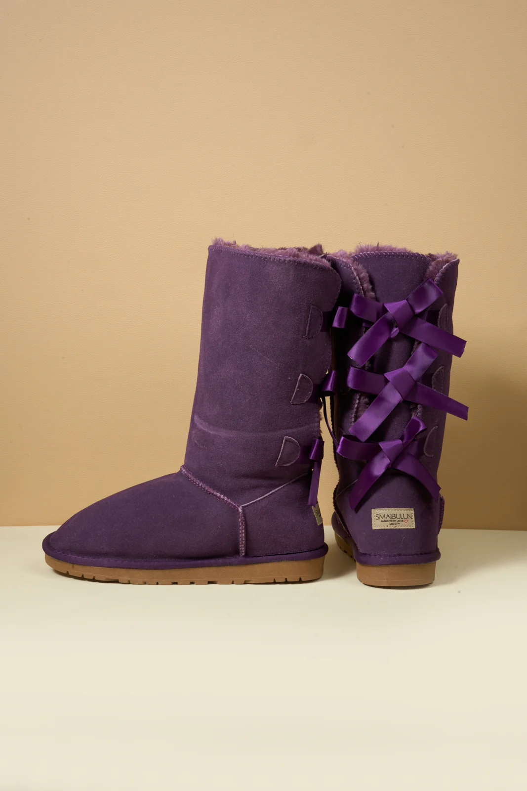SMAIBULUN Ugg | Tri Ribbon Bow Suede Boots - Purple - Image 9