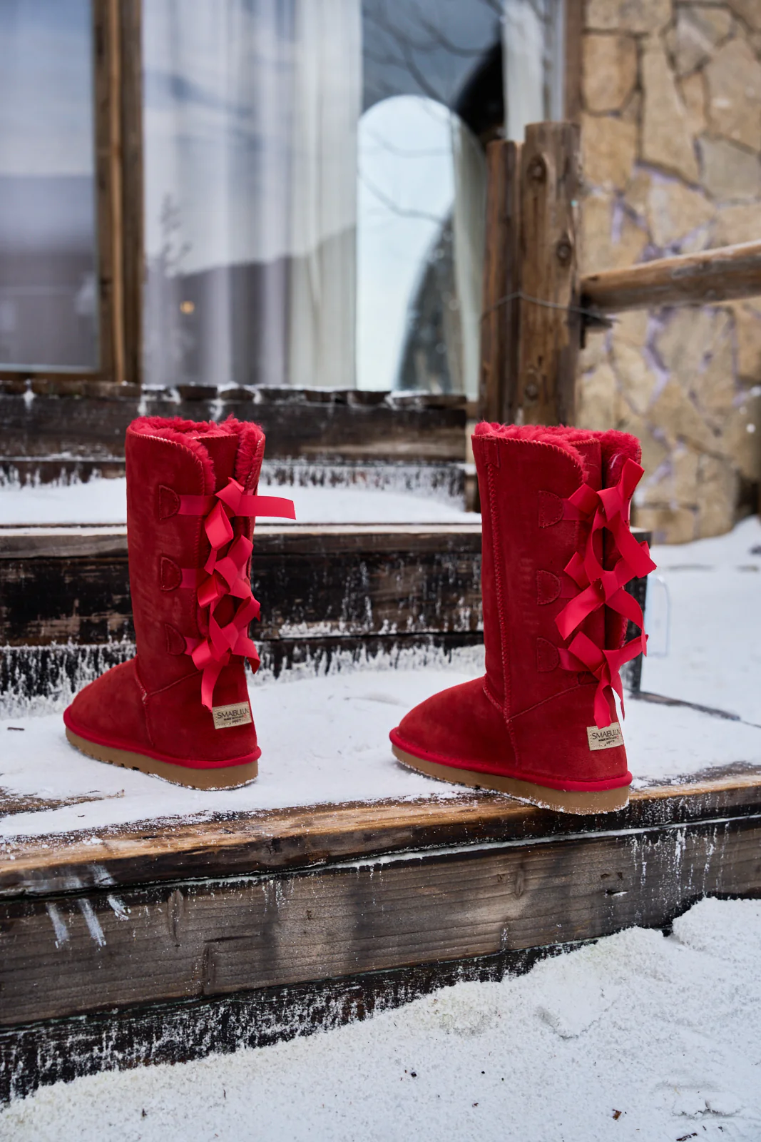 SMAIBULUN Ugg | Tri Ribbon Bow Suede Boots - Red - Image 8
