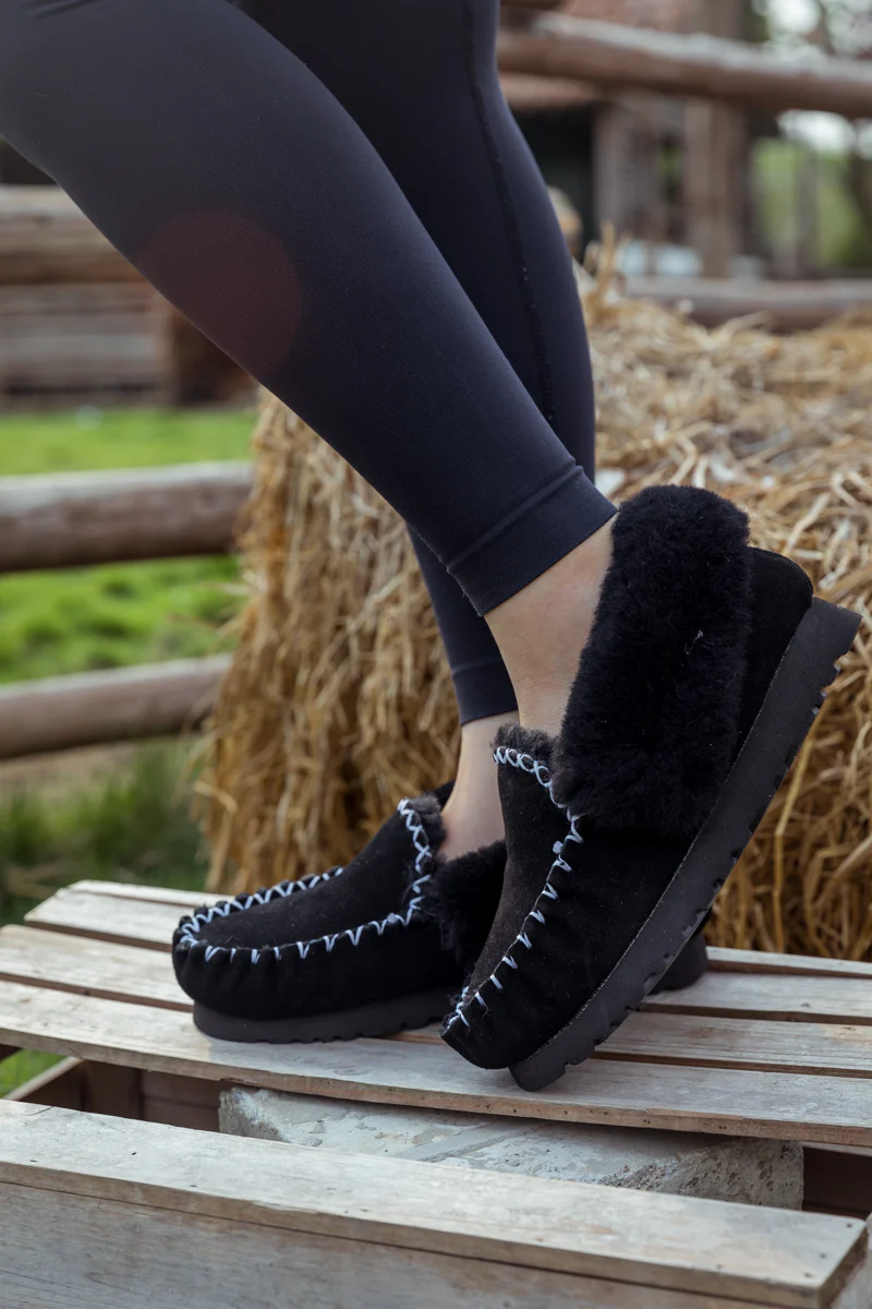 SMAIBULUN Ugg | WOOL LINED SUEDE TASMAN SLIPPER MOCCASIN - BLACK - Image 6