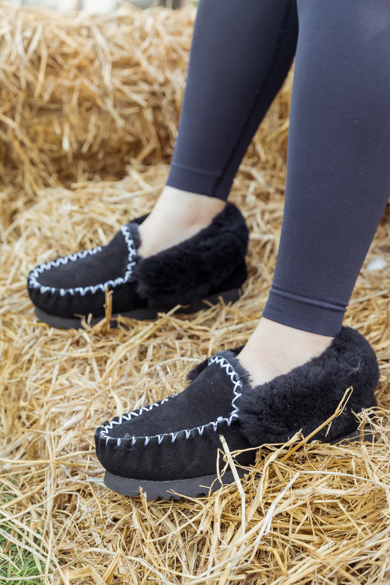 SMAIBULUN Ugg | WOOL LINED SUEDE TASMAN SLIPPER MOCCASIN - BLACK - Image 7