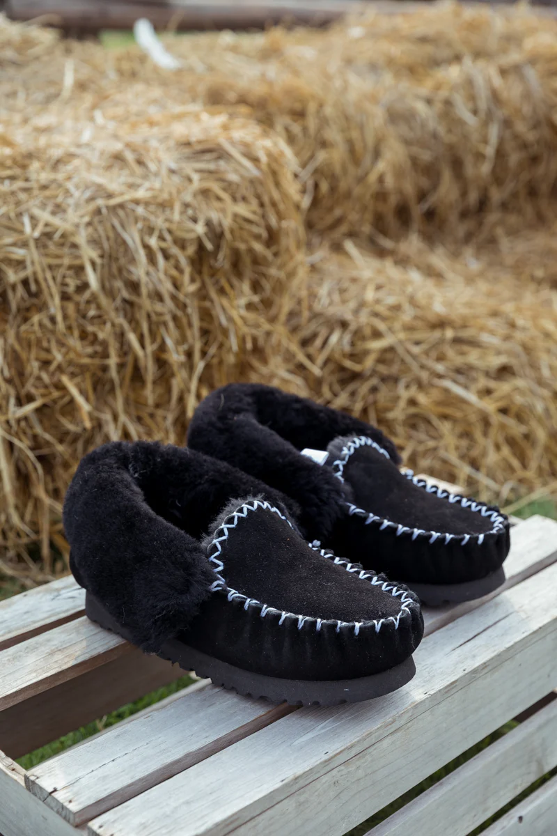 SMAIBULUN Ugg | WOOL LINED SUEDE TASMAN SLIPPER MOCCASIN - BLACK - Image 8