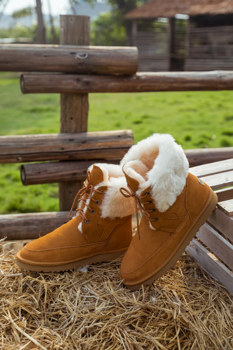 SMAIBULUN Ugg | WOOL LINED SUEDE TIE UP UGG BOOTS - CHESTNUT - Image 10