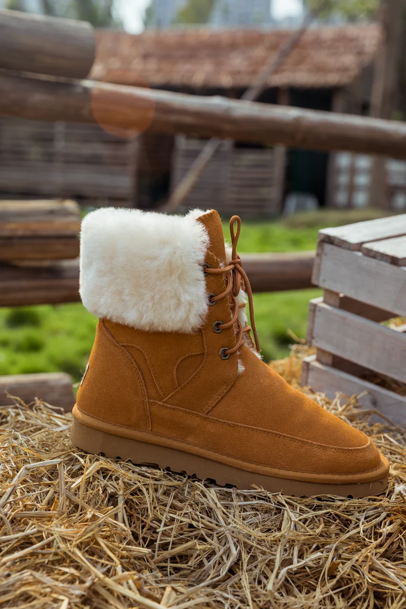 SMAIBULUN Ugg | WOOL LINED SUEDE TIE UP UGG BOOTS - CHESTNUT - Image 11
